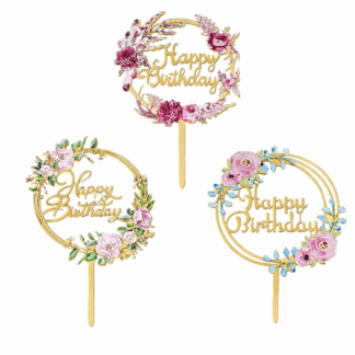 Floral Happy Birthday Cake Topper Set